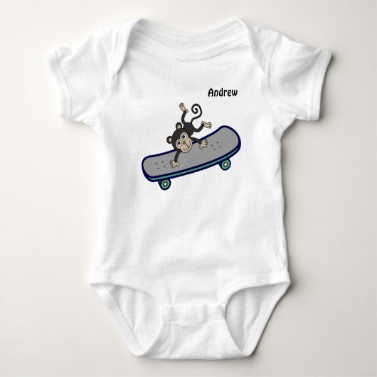 baby Monkey  riding skateboards ベビーボディスーツ (正面)