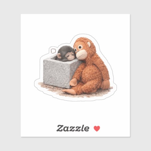 Baby Monkey with Surrogate Doll Hug Vinyl Sticker シール (シート)