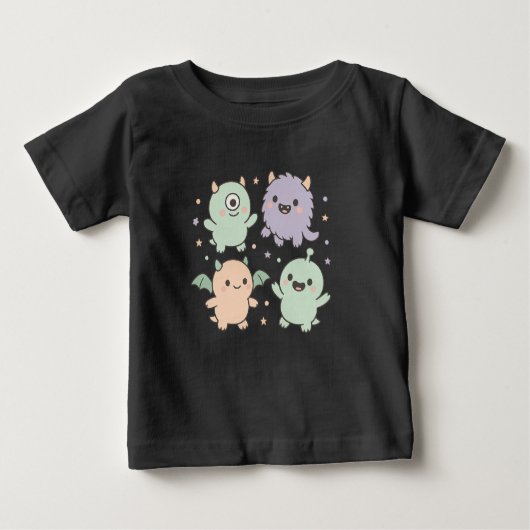 Baby Monsters Party Cute Pastel Halloween Friends ベビーTシャツ (正面)