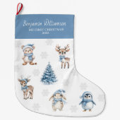 Baby My 1st Christmas Custom Woodland Blue ラージクリスマスストッキング (正面)