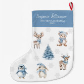 Baby My 1st Christmas Custom Woodland Blue ラージクリスマスストッキング (裏面)