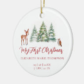 Baby My First Christmas Deer Owl Woodland Photo  セラミックオーナメント (左)