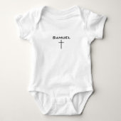 Baby Name | 十字架 モダン かわいい キリスト教 ベビーボディスーツ (正面)