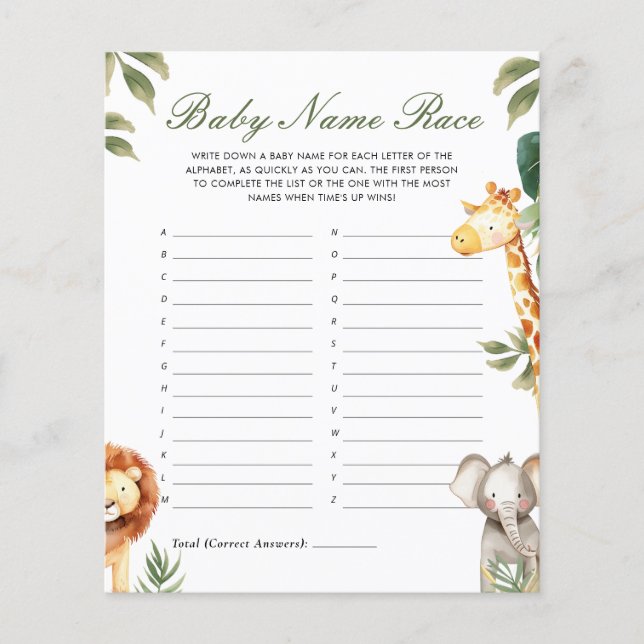 Baby Name Race A Little Wild One Baby Shower Game (正面)