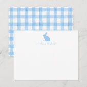 Baby Note Card, Light Blue Bunny Gingham Flat ノートカード (正面/裏面)