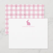 Baby Note Card, Light Pink Bunny Gingham Flat ノートカード (正面/裏面)