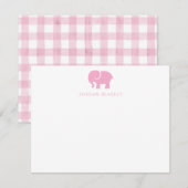 Baby Note Card, Light Pink Elephant Gingham Flat ノートカード (正面/裏面)