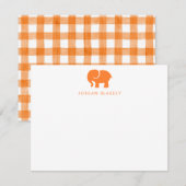 Baby Note Card, Orange Elephant Gingham Flat Card ノートカード (正面/裏面)