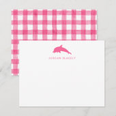 Baby Note Card, Pink Dolphin Gingham Flat ノートカード (正面/裏面)