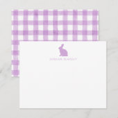 Baby Note Card, Purple Bunny Gingham Flat ノートカード (正面/裏面)