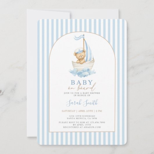 Baby on Board Baby Shower Boy 招待状 (正面)