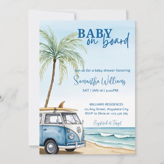 Baby On Board Baby Shower Invitation Template Sume 招待状 (正面)