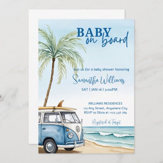 Baby On Board Baby Shower Invitation Template Sume 招待状 (正面/裏面)