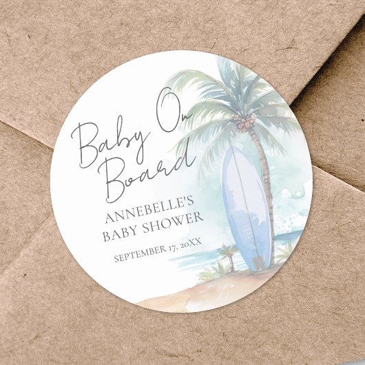 Baby On Board Beach Baby Shower ラウンドシール