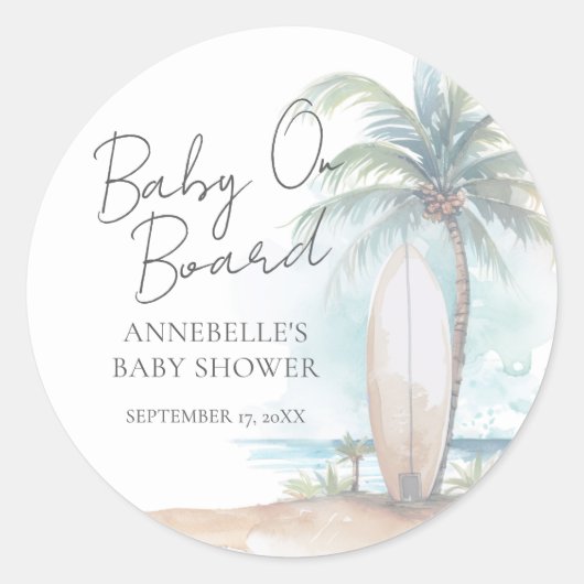 Baby On Board Beach Baby Shower ラウンドシール (正面)