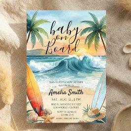 baby on board beach coast surfboard baby shower 招待状