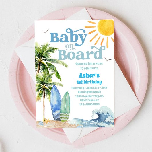 Baby On Board Beach Party Birthday Invitation 招待状