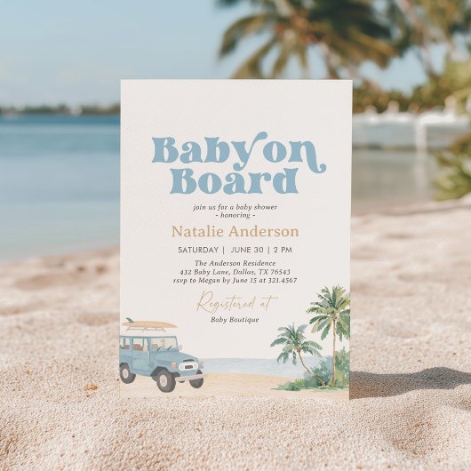 Baby on Board Beach Surf Baby Shower 招待状
