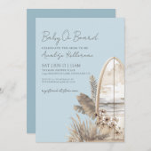 Baby On Board Blue Boho Beach Baby Shower 招待状 (正面/裏面)