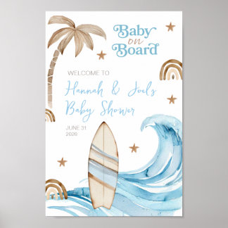 Baby on Board Blue Boy Baby Shower Welcome Sign ポスター