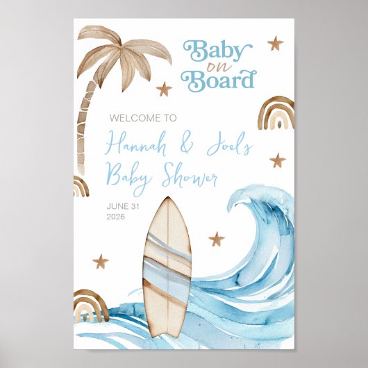 Baby on Board Blue Boy Baby Shower Welcome Sign ポスター (正面)