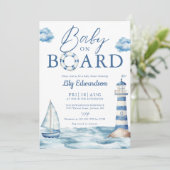 Baby On Board Blue Nautical Baby Shower 招待状 (スタンド正面)
