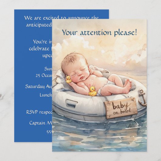 Baby on Board Digital Download Shower Invitation 招待状 (正面/裏面)
