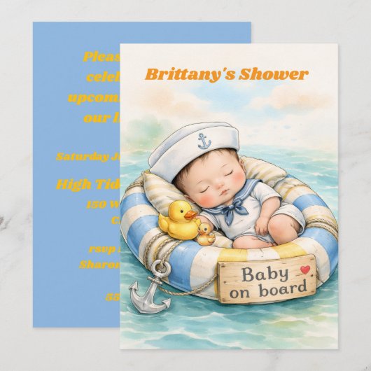 Baby on Board Digital Download Shower Invite 招待状 (正面/裏面)