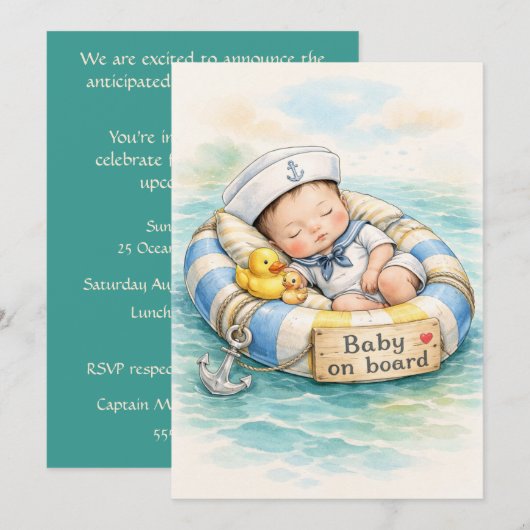 Baby on Board Digital Download Shower Invite 招待状 (正面/裏面)