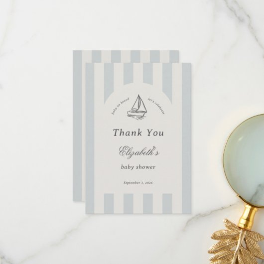 Baby On Board Elegant Blue Sailboat サンキューカード (正面/裏面インサイチュ)