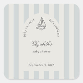 Baby On Board Elegant Blue Sailboat Baby Shower スクエアシール