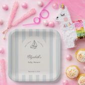 Baby On Board Elegant Blue Sailboat Baby Shower ペーパープレート (パーティー)