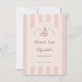 Baby On Board Elegant Pink Sailboat Baby Shower サンキューカード