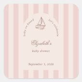 Baby On Board Elegant Pink Sailboat Baby Shower スクエアシール (正面)
