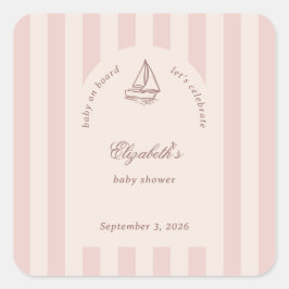 Baby On Board Elegant Pink Sailboat Baby Shower スクエアシール