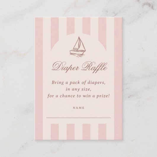 Baby On Board Elegant Pink Sailboat Diaper Raffle エンクロージャーカード (正面)