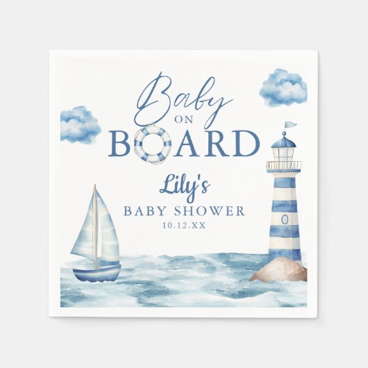 Baby On Board Nautical Baby Shower スタンダードカクテルナプキン (正面)