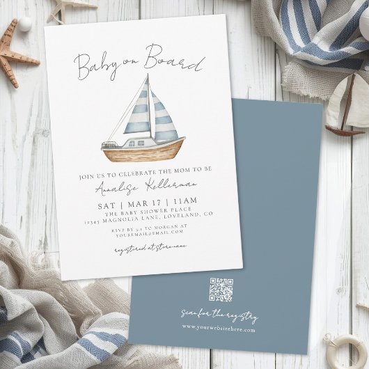 Baby On Board Nautical Baby Shower 招待状