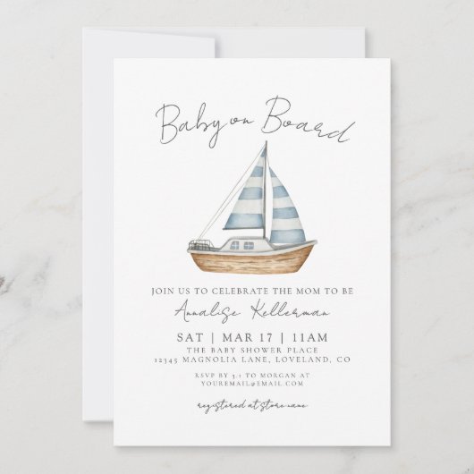 Baby On Board Nautical Baby Shower 招待状 (正面)