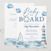 Baby On Board Nautical Baby Shower All In One 招待状 (正面/裏面)