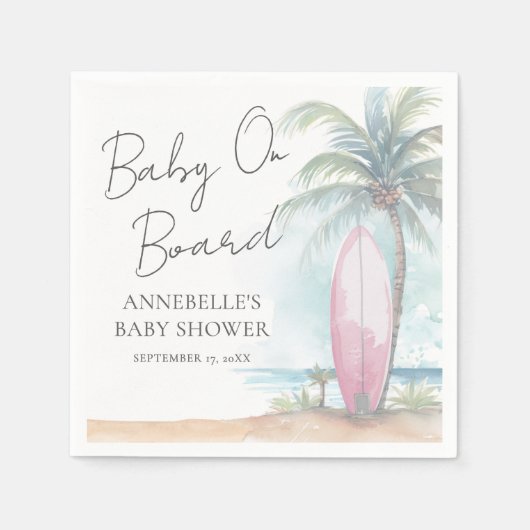Baby On Board Pink Beach Baby Shower スタンダードカクテルナプキン (正面)