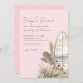 Baby On Board Pink Boho Beach Baby Shower 招待状 (正面/裏面)