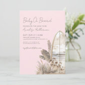 Baby On Board Pink Boho Beach Baby Shower 招待状 (スタンド正面)