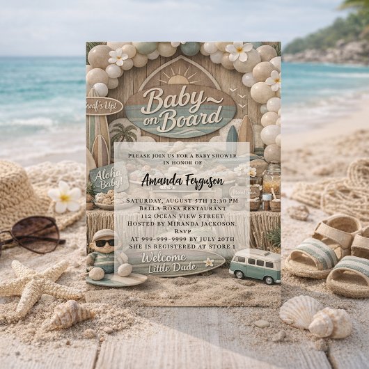Baby on Board retro beach Baby Shower 招待状