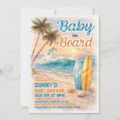 Baby on Board Retro Surf Beach Baby Shower 招待状 (正面)