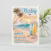 Baby on Board Retro Surf Beach Baby Shower 招待状 (スタンド正面)
