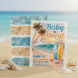 Baby on Board Retro Surf Beach Baby Shower 招待状