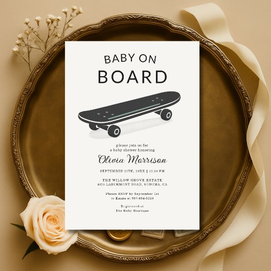 Baby on Board Skateboard Baby Shower 招待状