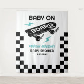 Baby on Board Skateboard Baby Shower Backdrop  タペストリー (正面)