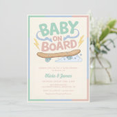 Baby on Board Skateboard Baby Shower party 招待状 (スタンド正面)